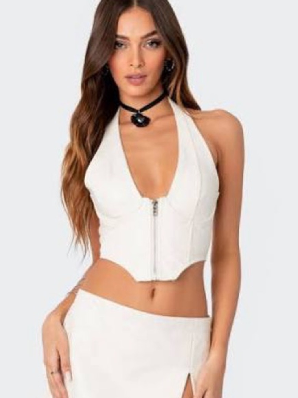 Edikted Armina white faux leather cupped corset halter top
